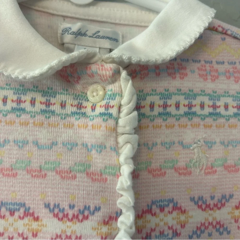 Ralph Lauren light pink fair isle print ruffled coverall size 6 months